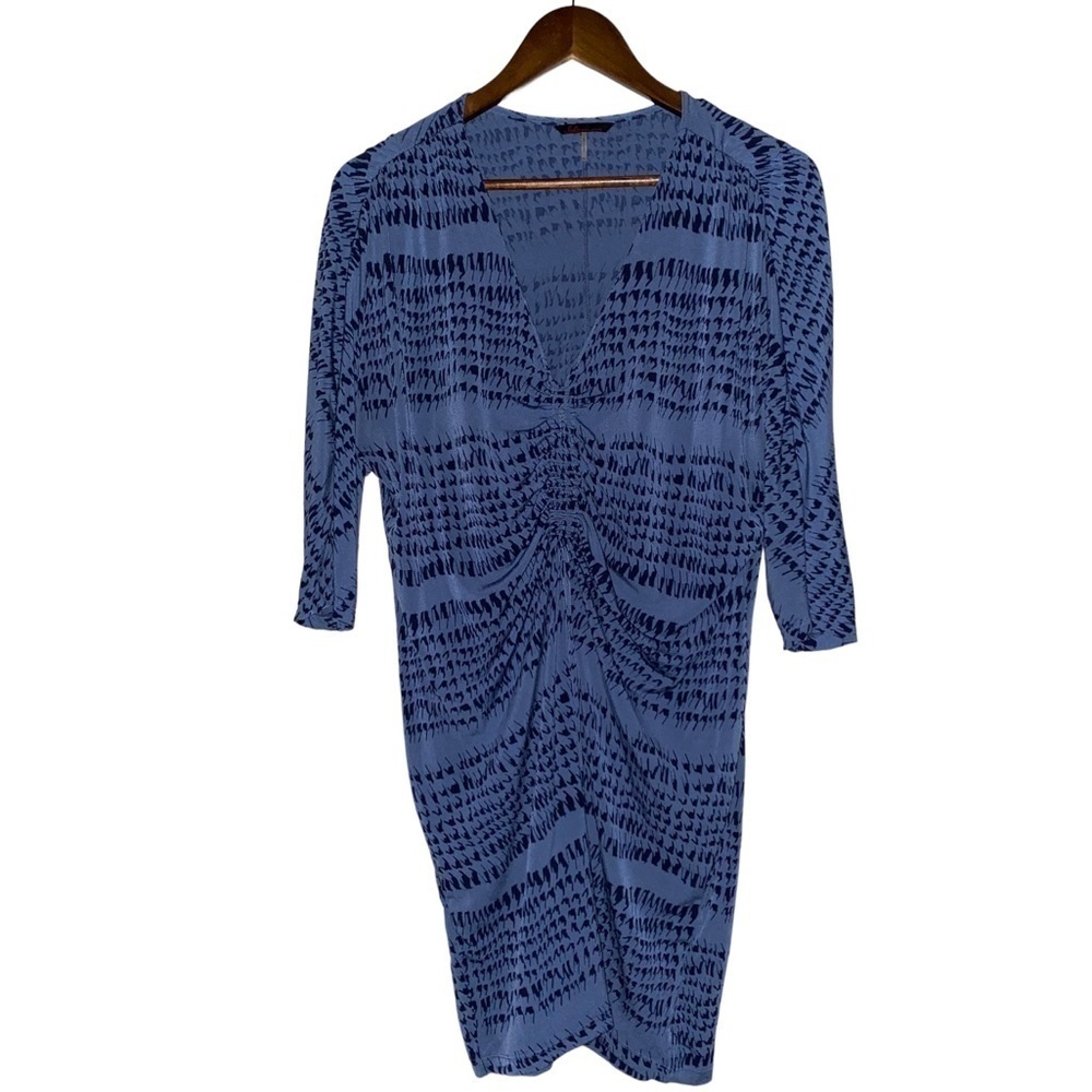 Sofia Vergara Blue Polyester V-Neck 3/4 Sleeve Pleated‎ Knee Length Dress XL
